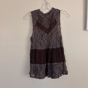 Free People Ladybird Top lace sheer purple peplum sleeveless high neck